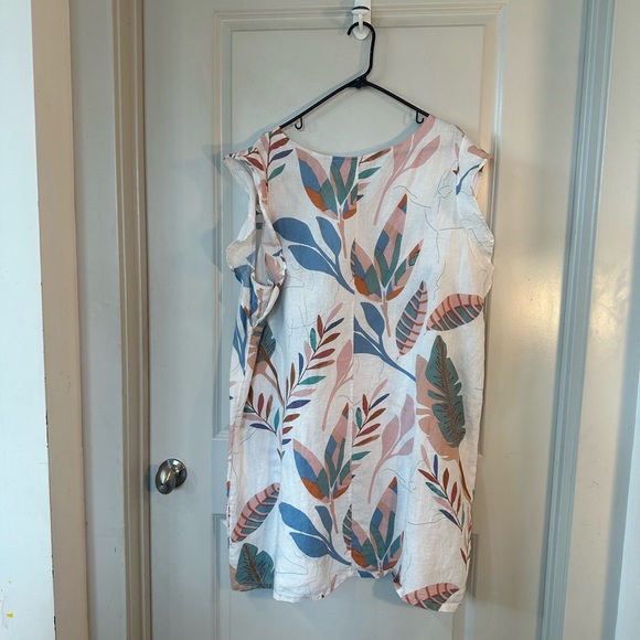 Cynthia Rowley PlusSize Linen Feather Abstract Lightweight Ruffle Sleeve Dres,2X - Picture 6 of 7